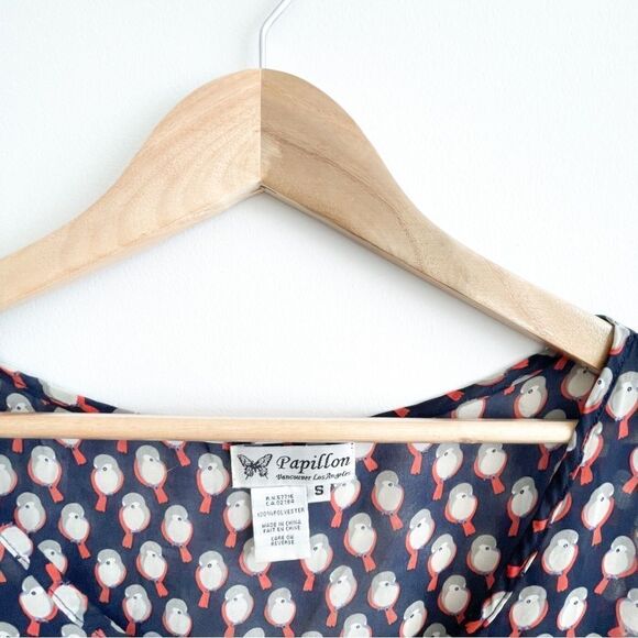 Papillon Blouse Blue w/Gray Birds Tank Top Shirt Women's S Chest Pocket Zippered - Picture 4 of 7